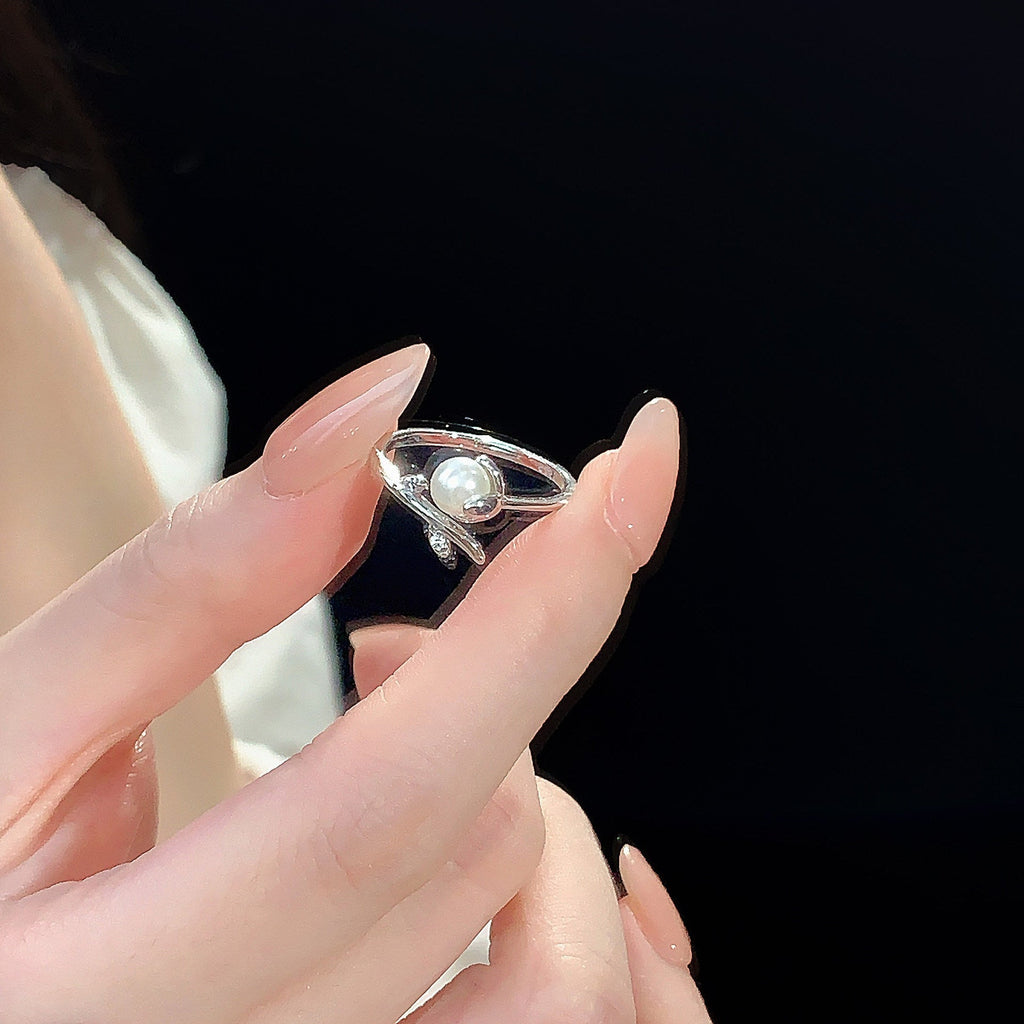S925 sterling silver imitation pearl ring - silvery