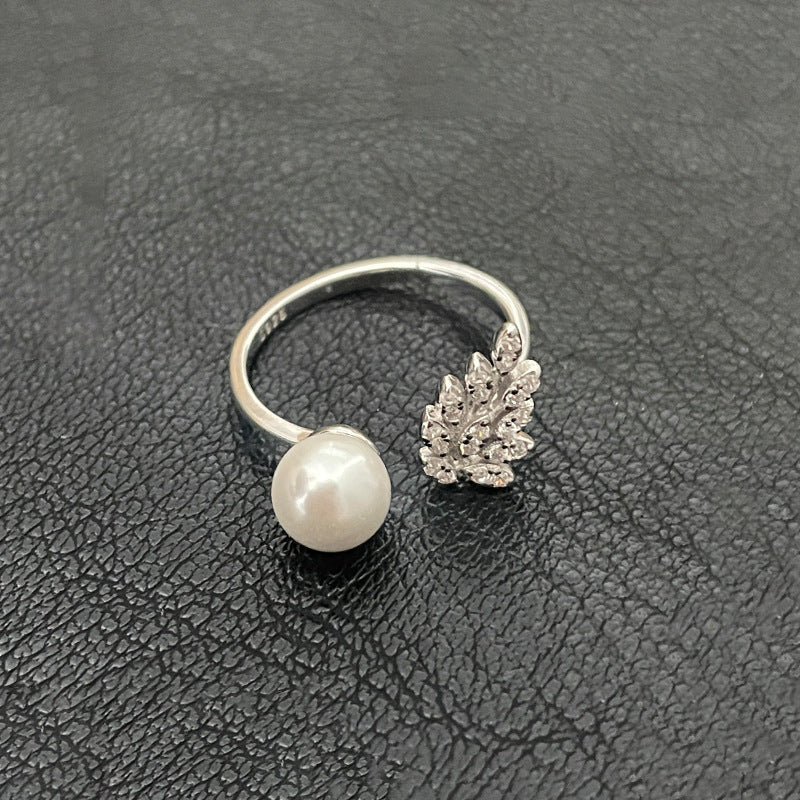 S925 pure silver imitation pearl set with white zirconium ring
