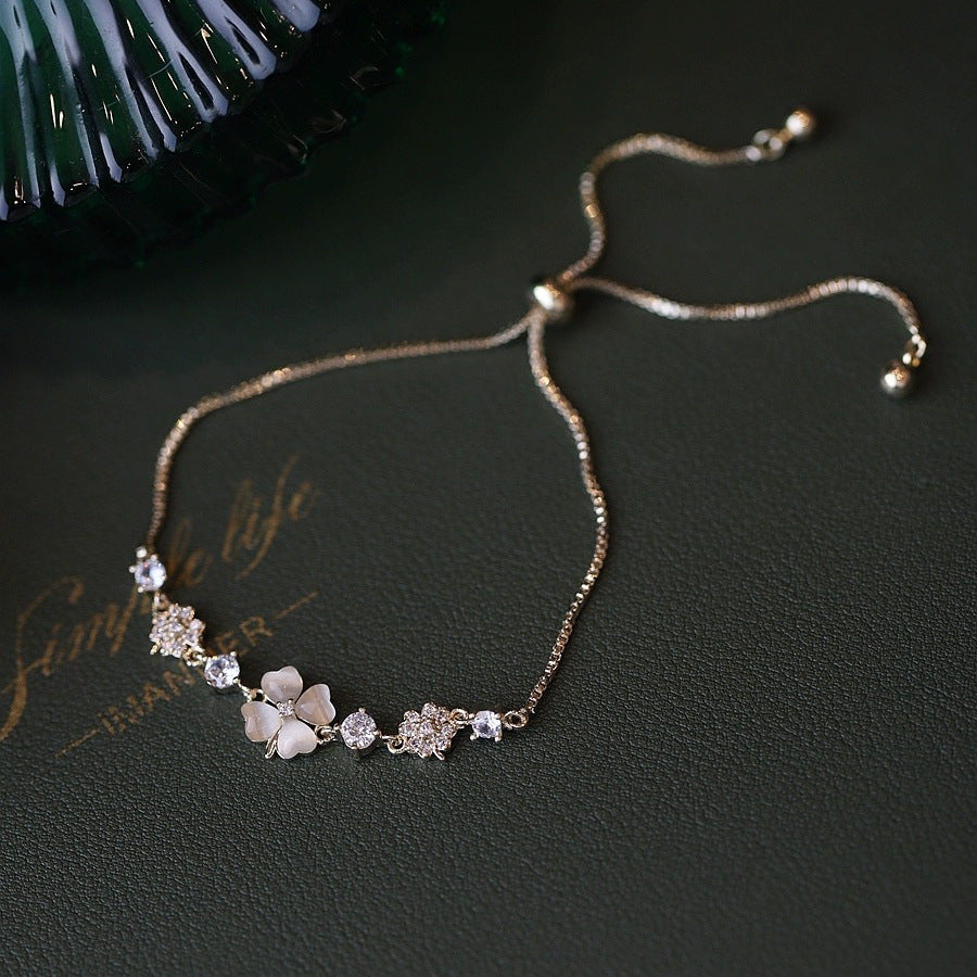 925 sterling silver four-leaf clover bracelet - champagne golden