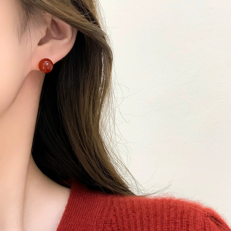 S925 pure silver red agate earrings