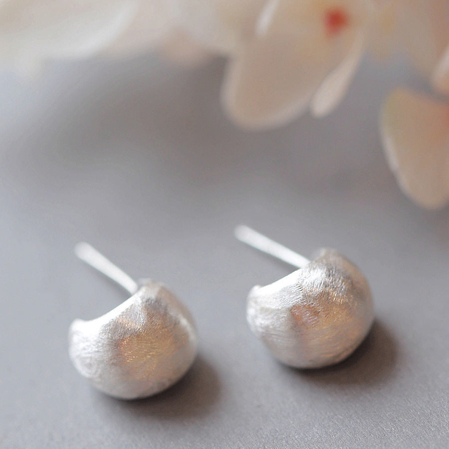 925 sterling silver frosted curved earrings - silvery
