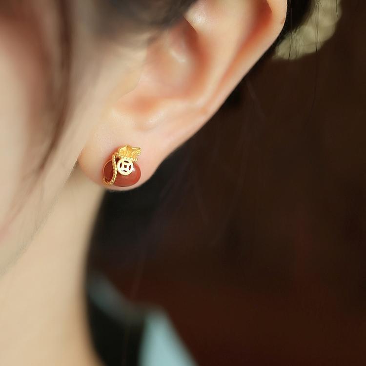 925 sterling silver south red agate earrings - golden