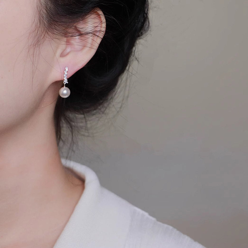 925 sterling silver imitation pearl earrings - silvery