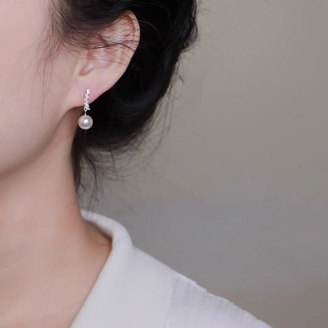 925 sterling silver imitation pearl earrings - silvery