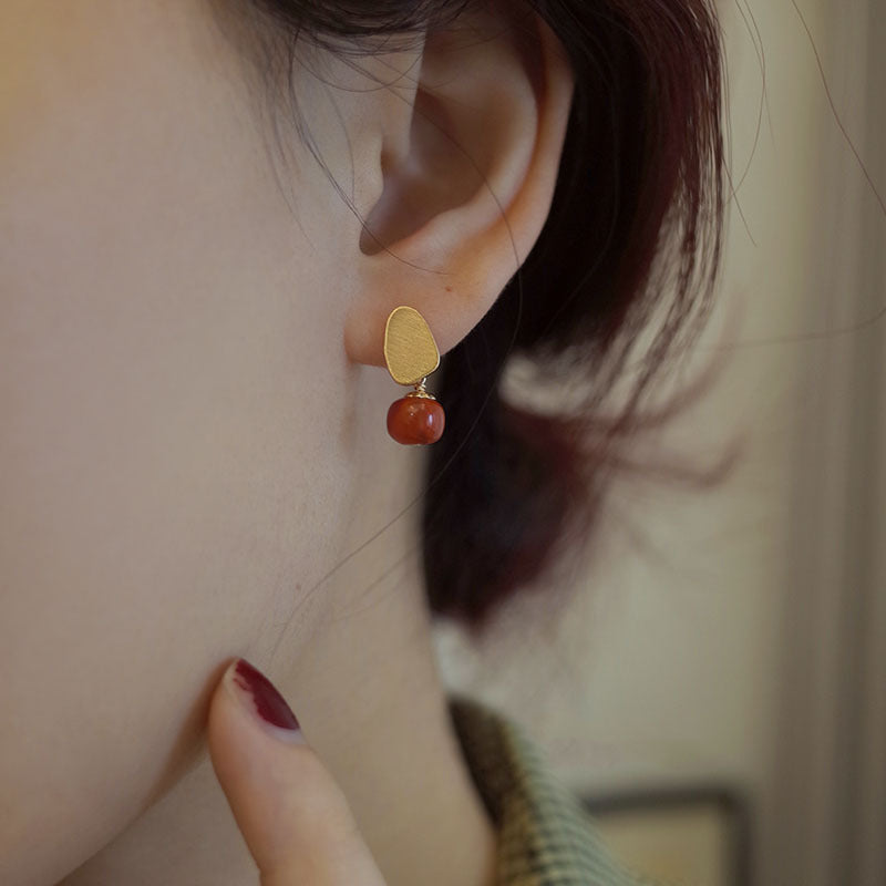 925 sterling silver agate earrings - champagne golden