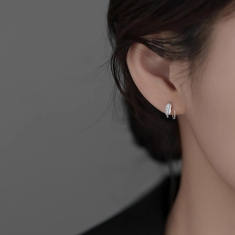 S925 sterling silver leaf shaped earrings
