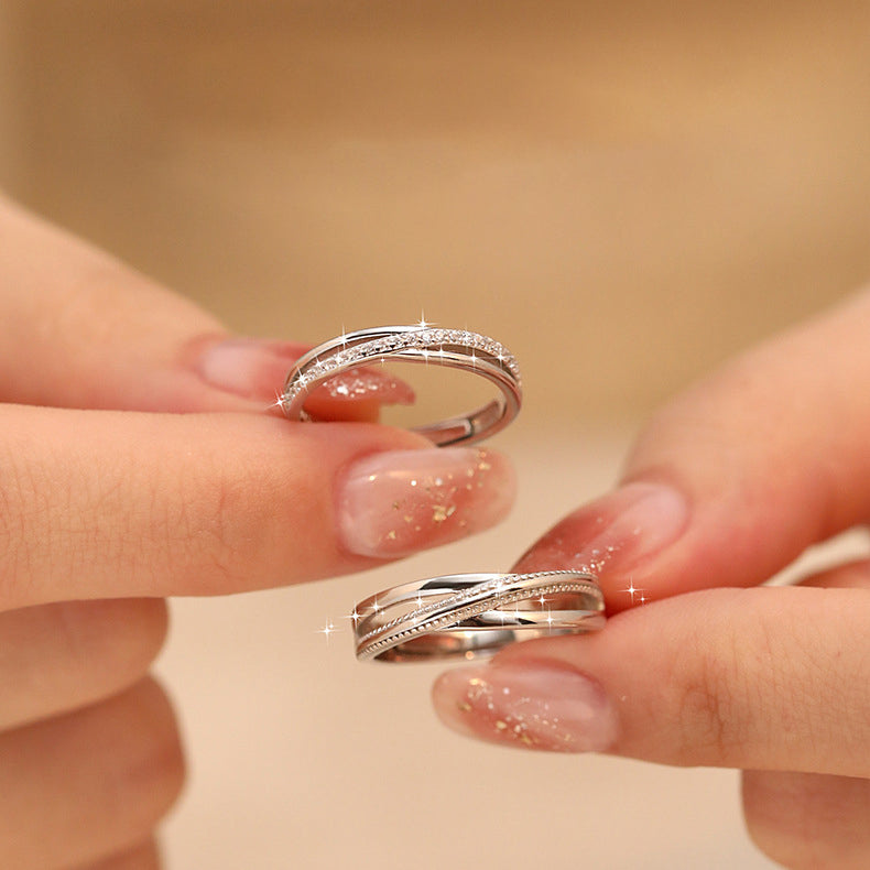 925 sterling silver couple ring - silvery