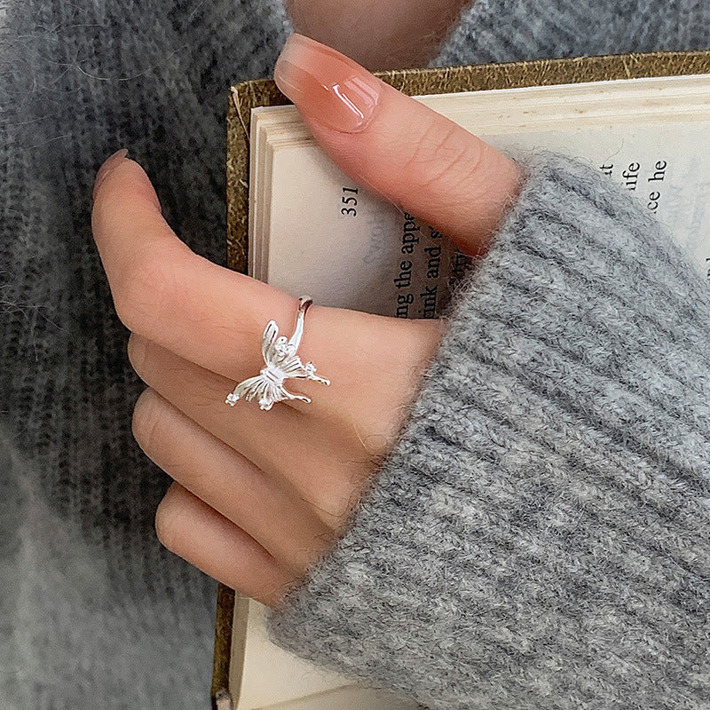 925 sterling silver butterfly ring - silvery
