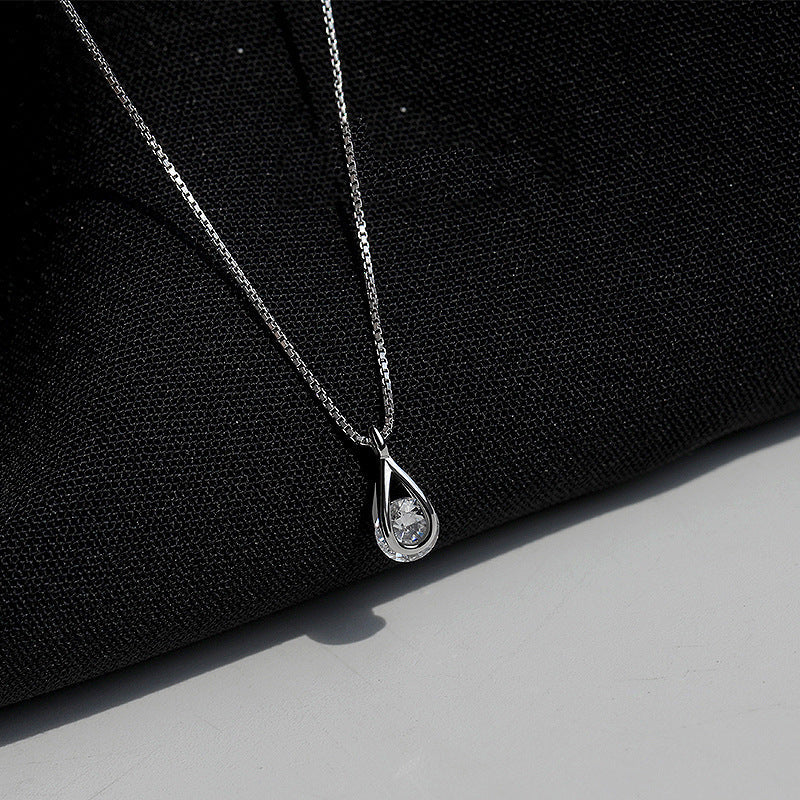 925 sterling silver zircon water droplet necklace
