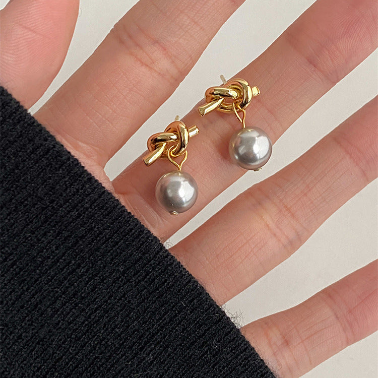 925 sterling silver gray imitation pearl earrings - golden
