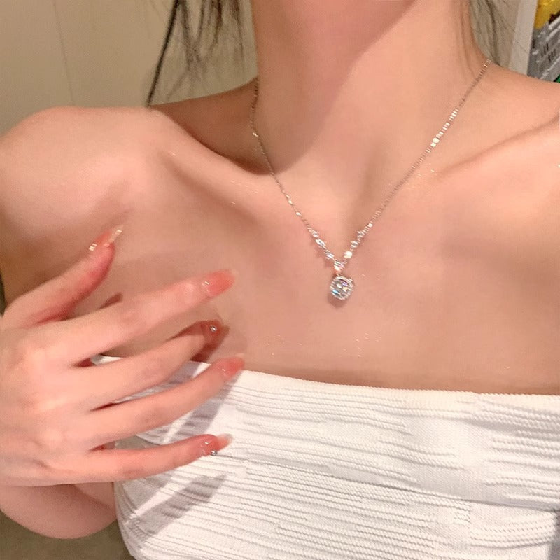 S925 Silver Sparkling Zirconia Pendant Necklace - Silvery