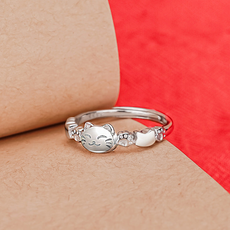 999 Silver Kitten Ring - Silvery