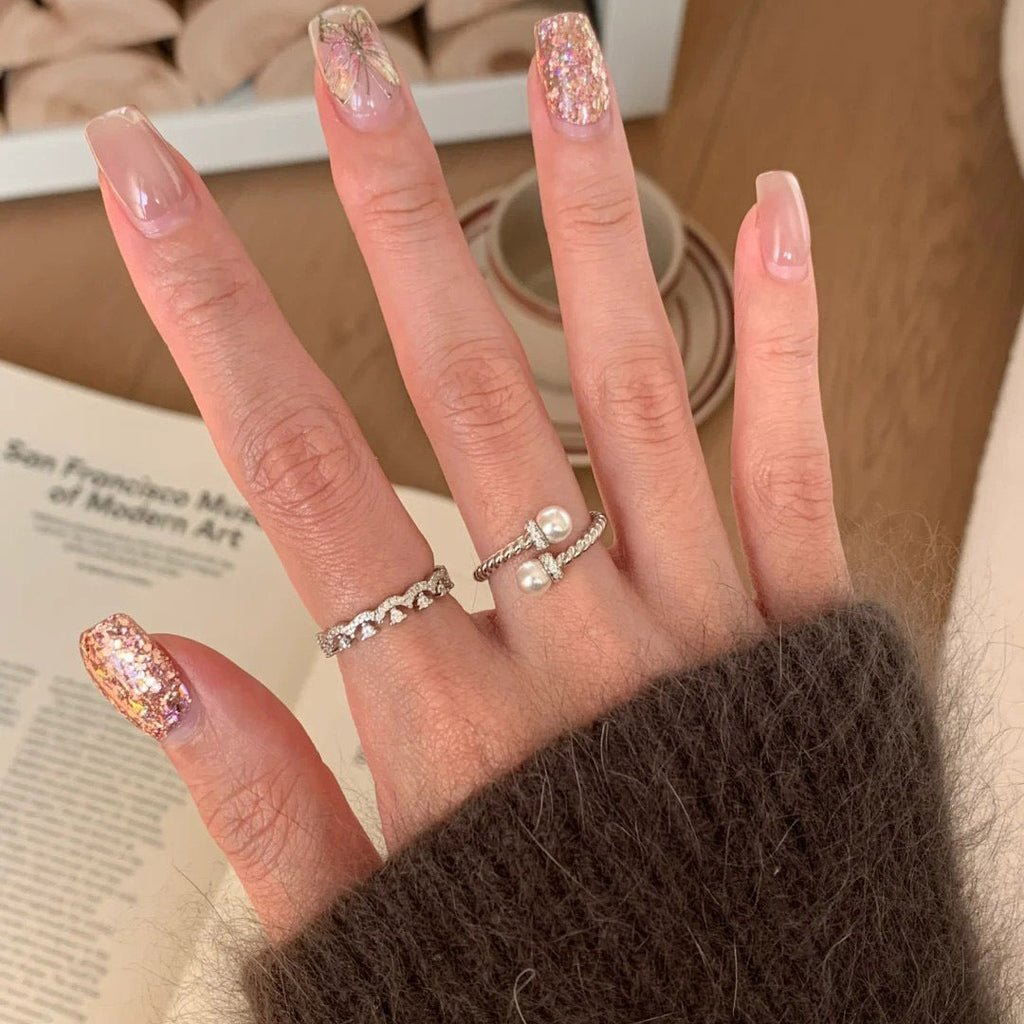 S925 sterling silver imitation pearl ring - silvery