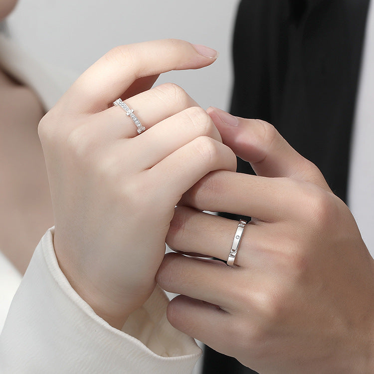 925 sterling silver couple's ring - silvery