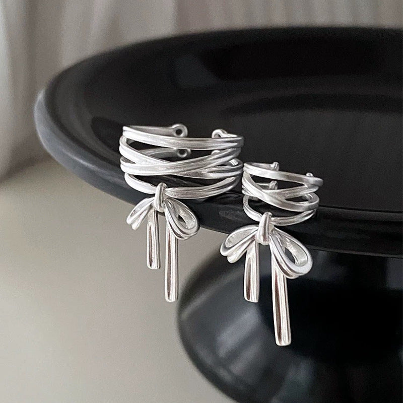 925 sterling silver ribbon bow ring - silvery