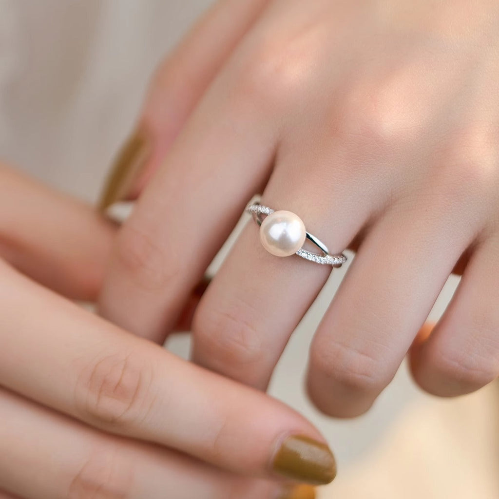 925 sterling silver imitation pearl ring - silvery