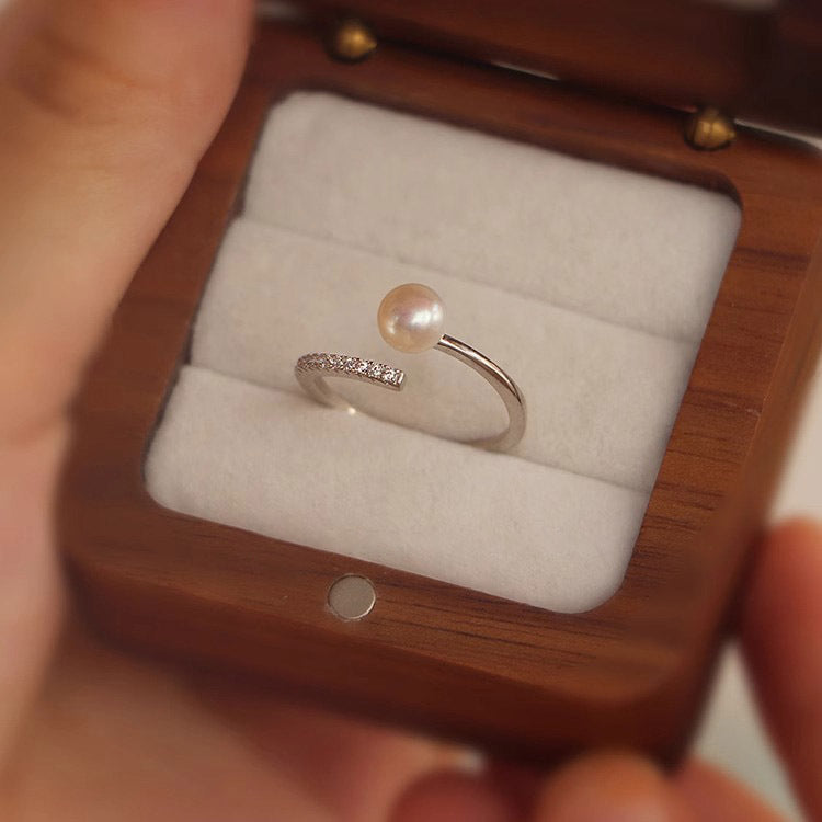 S925 Pure Silver Freshwater Pearl Ring - Silvery