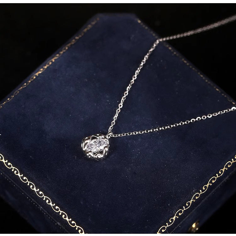 S925 Silver Sparkling Zirconia Pendant Necklace - Silvery