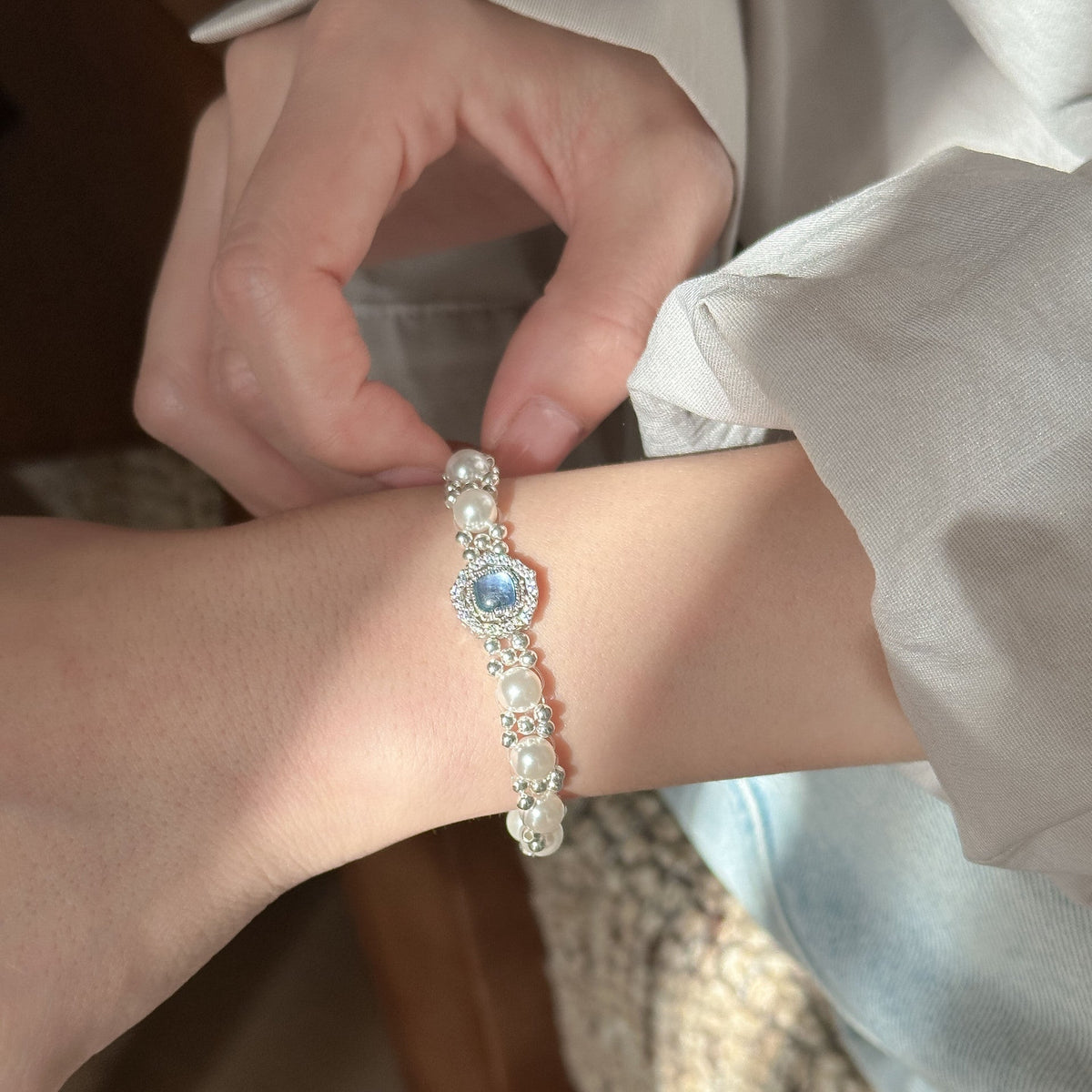 S925 sterling silver bead bracelet - silvery