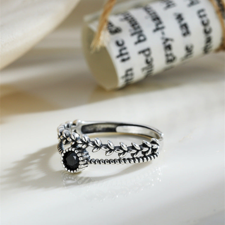 925 sterling silver Thai silver antique black zircon opening ring
