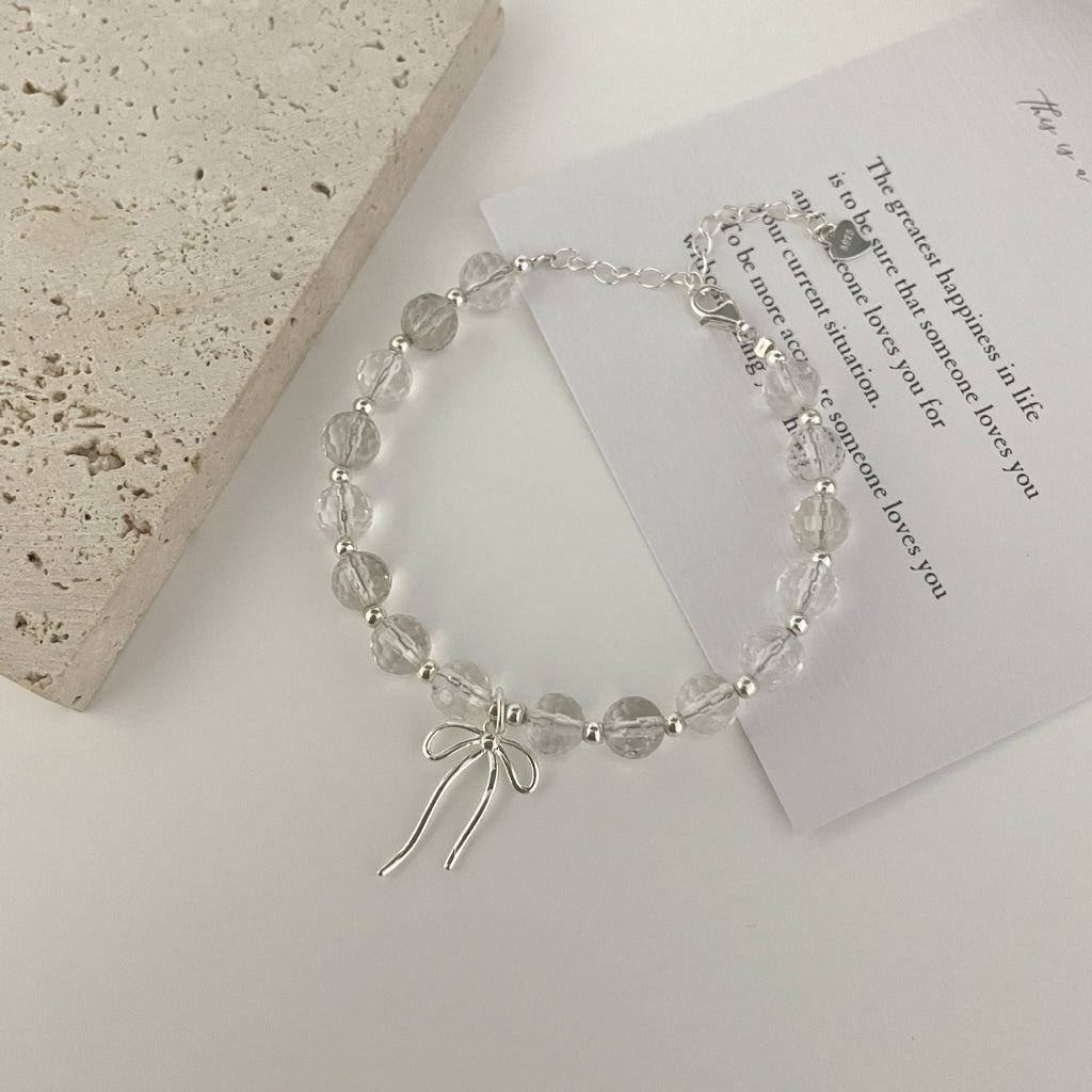 S925 sterling silver white crystal bow pendant bracelet