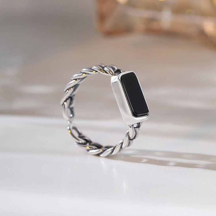 925 sterling silver black agate ring