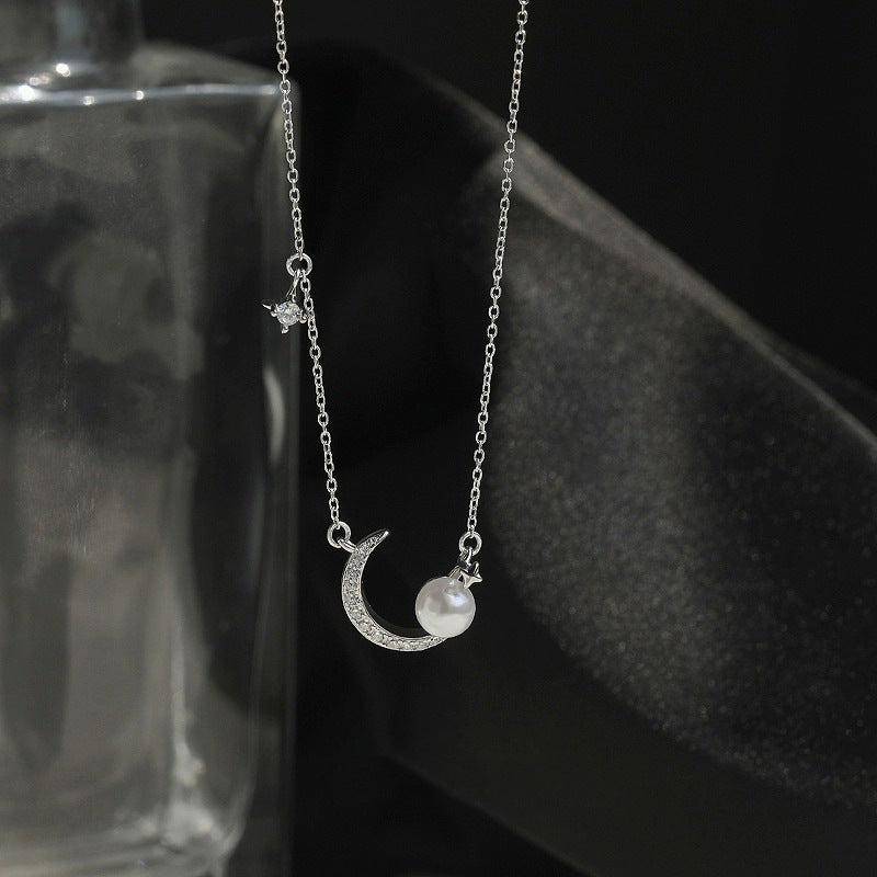 925 sterling silver moon pendant necklace - silvery
