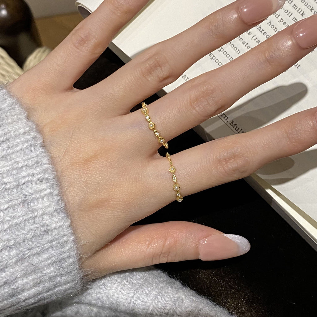S925 pure silver small and exquisite imitation pearl women's ring