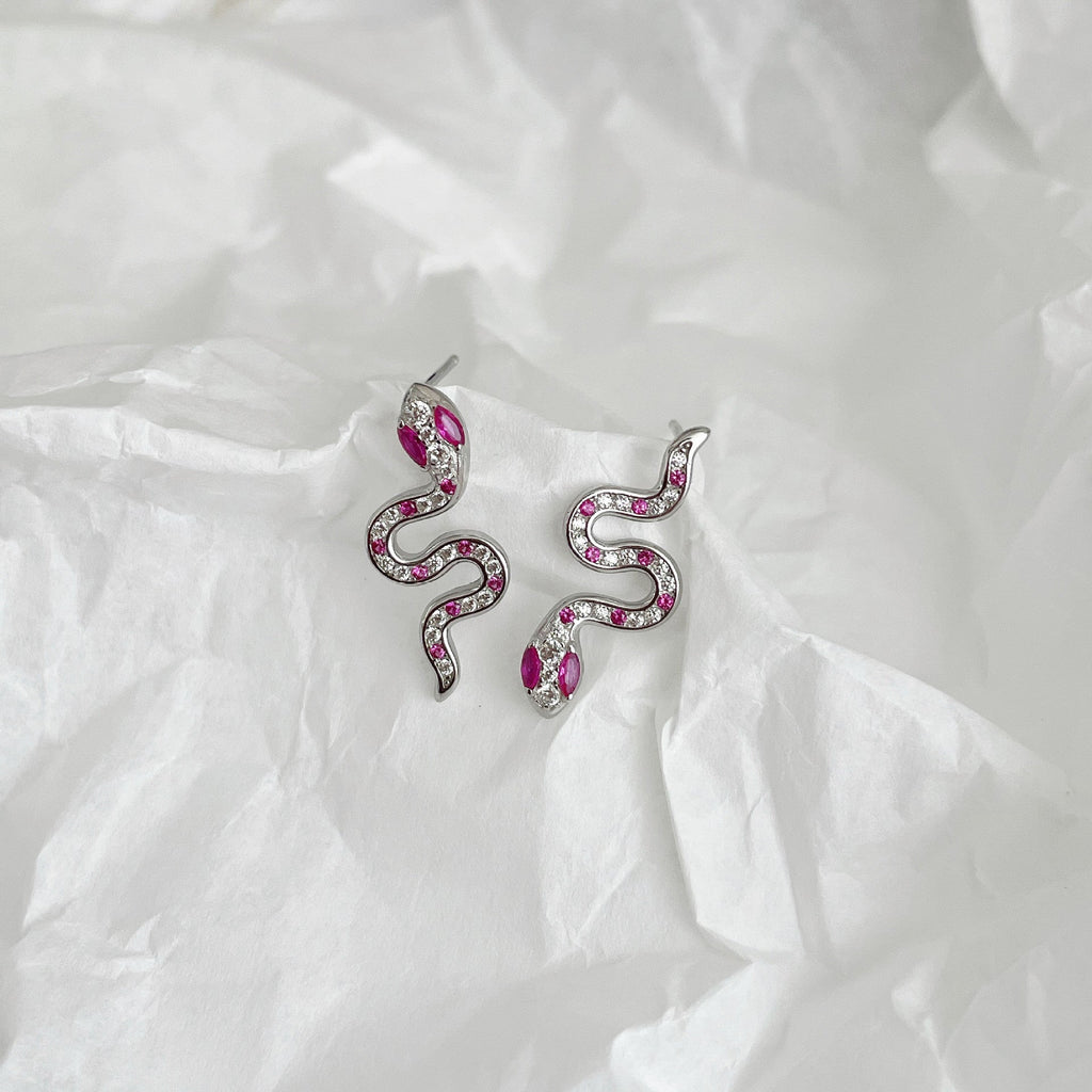 925 sterling silver snake shaped earrings - silvery