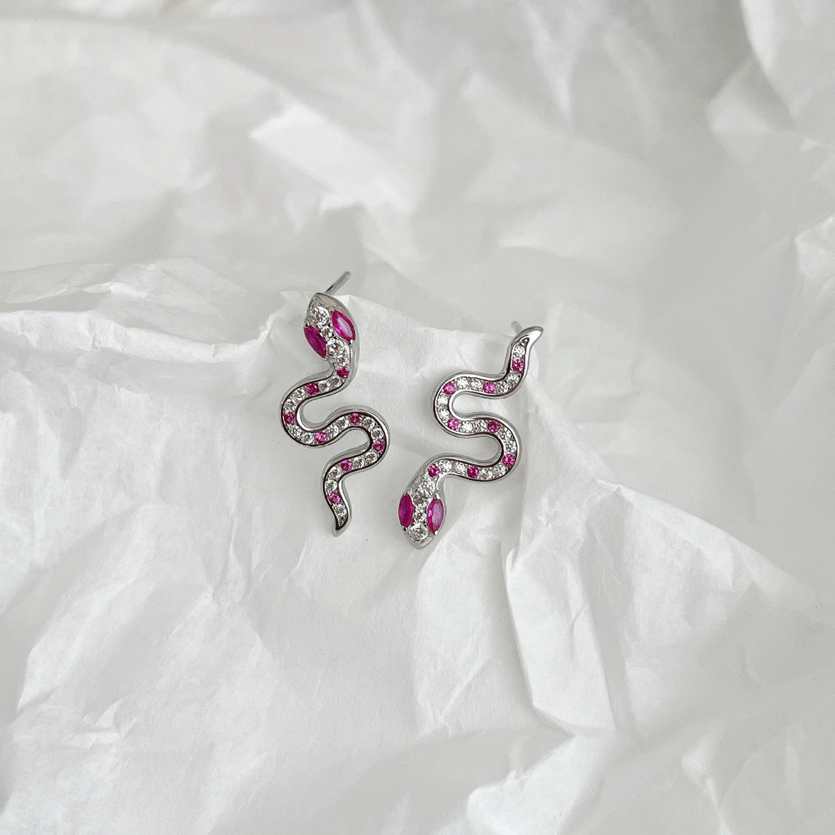 925 sterling silver snake shaped earrings - silvery