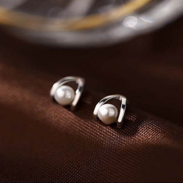 S925 pure silver imitation pearl earrings