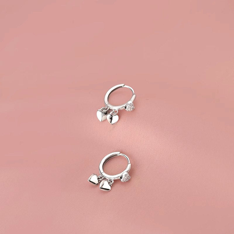925 sterling silver heart pendant earring - silvery
