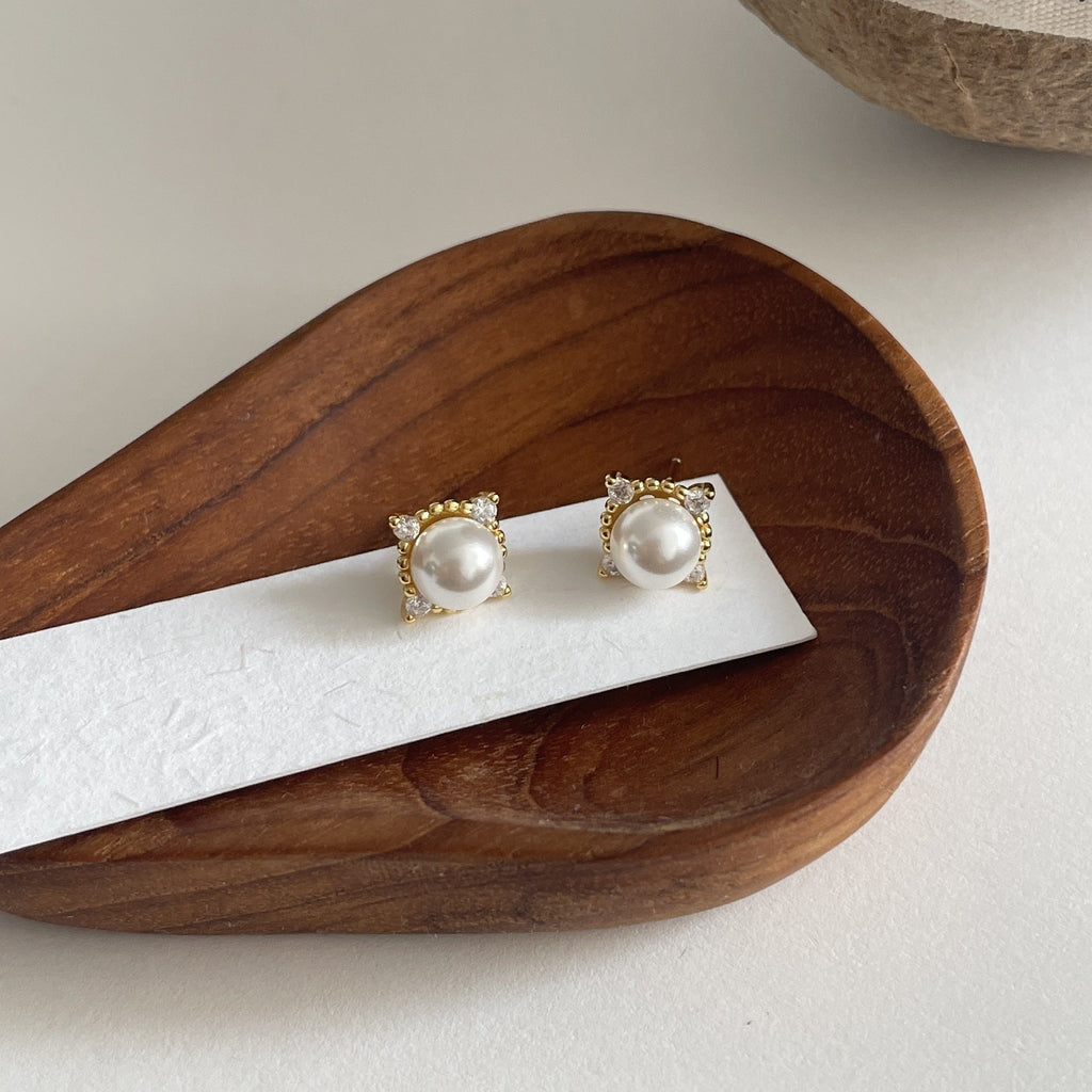 925 sterling silver imitation pearl earrings