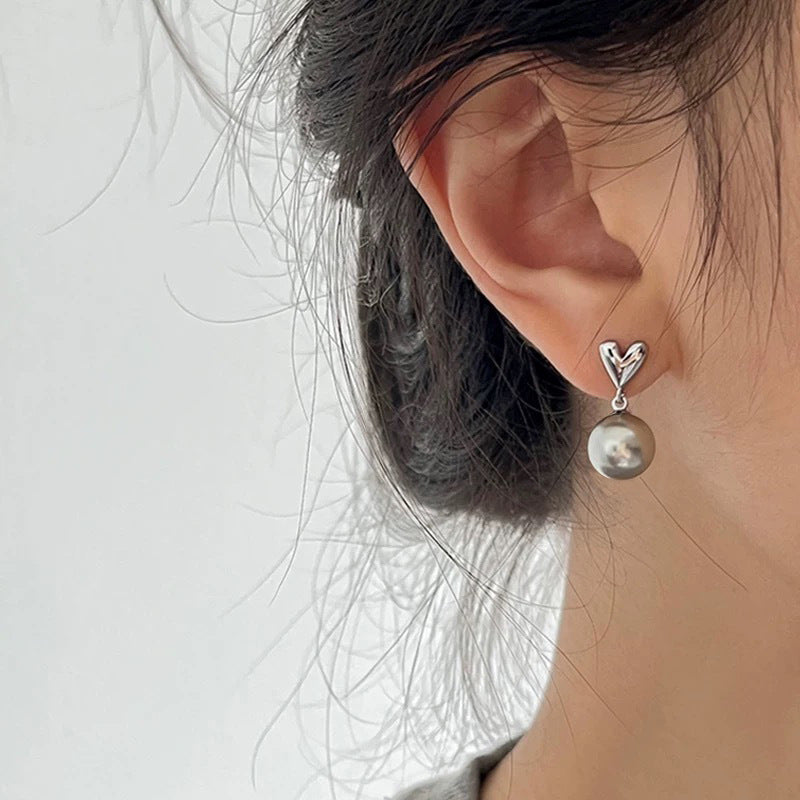 S925 sterling silver pearl earrings - silver