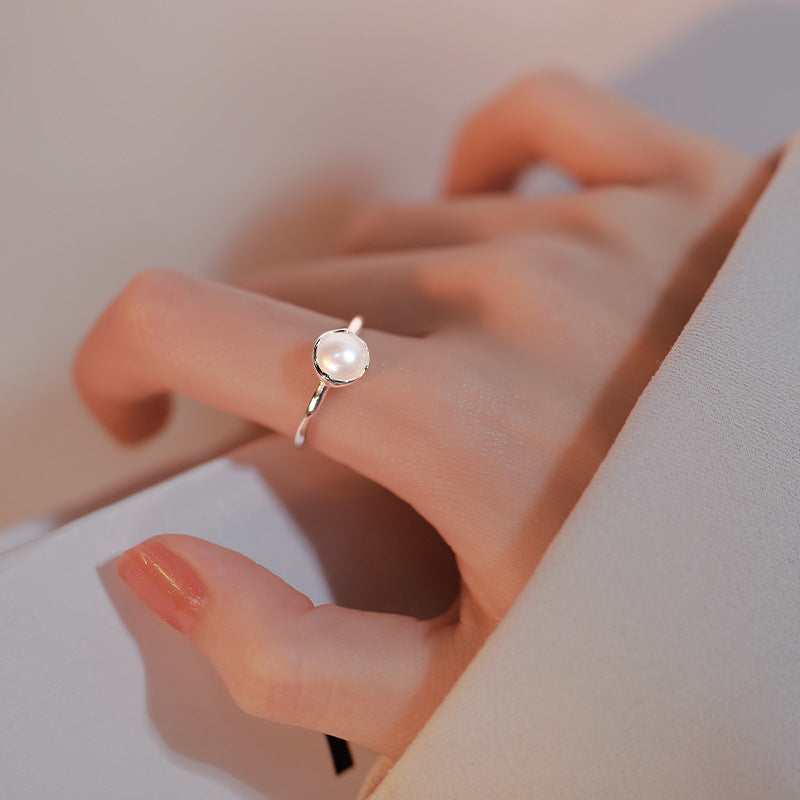 S925 Pure Silver Freshwater Pearl Ring - Silvery