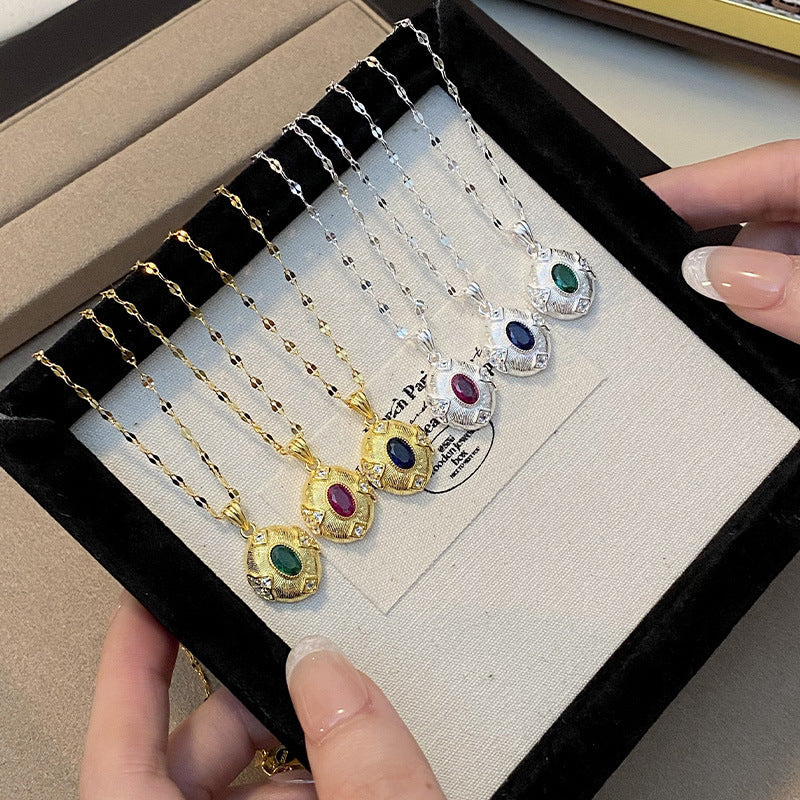 925 sterling silver inlaid with colored zirconia pendant necklace