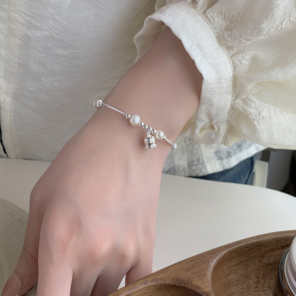 925 sterling silver freshwater pearl bracelet - silvery