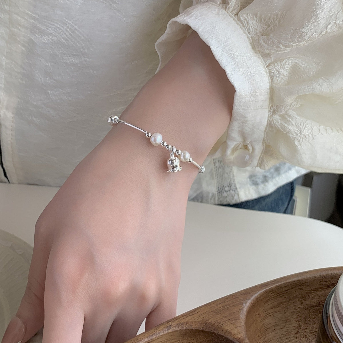 925 sterling silver freshwater pearl bracelet - silvery