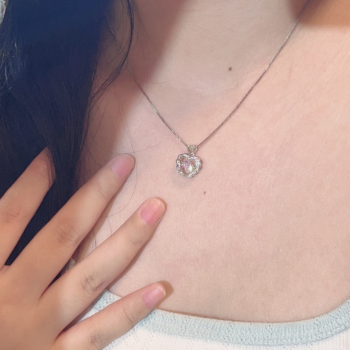925 sterling silver heart pendant necklace - silvery