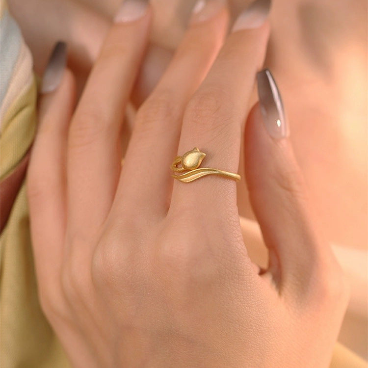 925 sterling silver tulip ring - golden