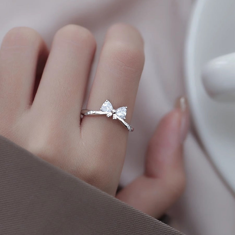 S925 sterling silver bowknot ring - silvery