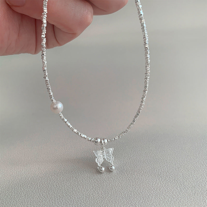 S925 Silver Broken Silver Butterfly Pendant Necklace - Silvery