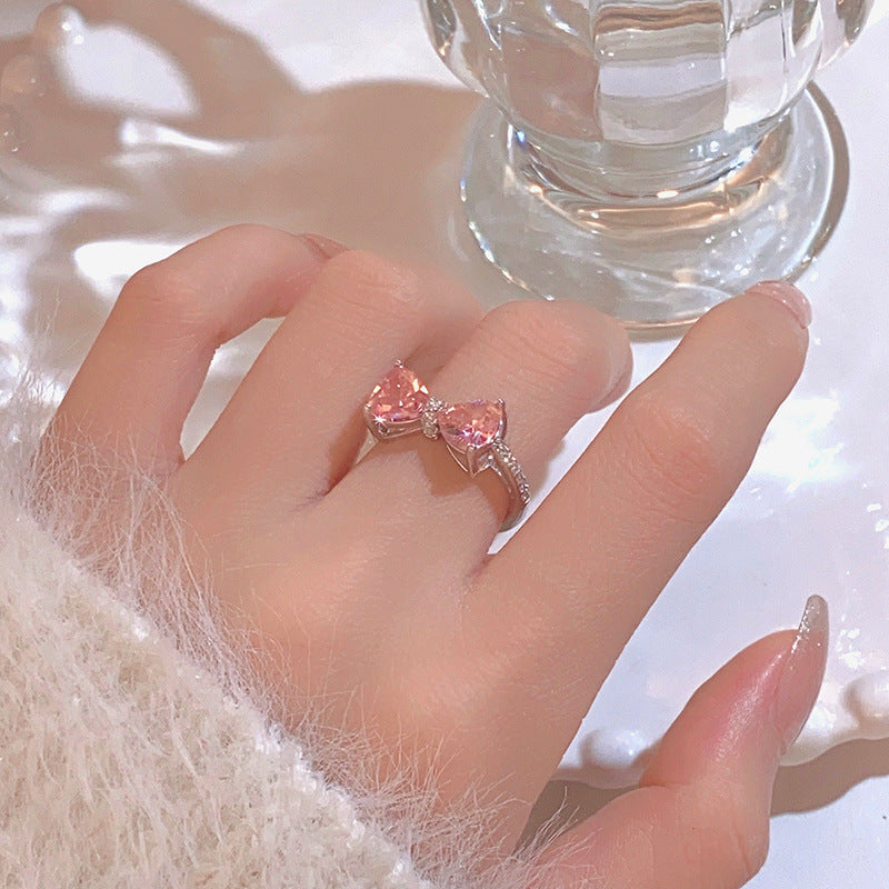 925 sterling silver cute pink zircon bow ring