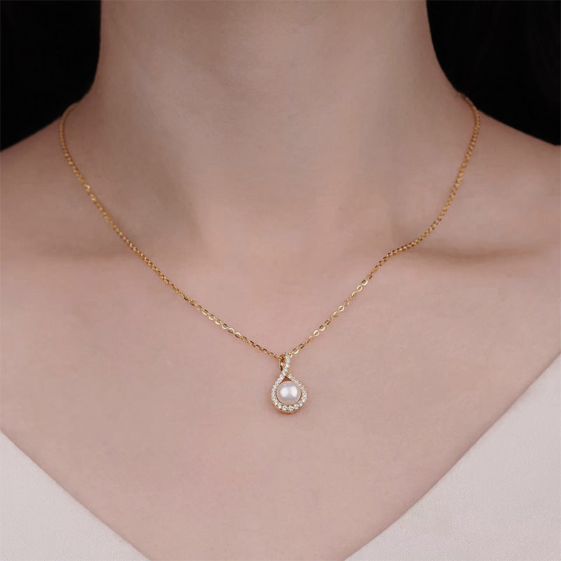S925 sterling silver sparkling pearl pendant necklace
