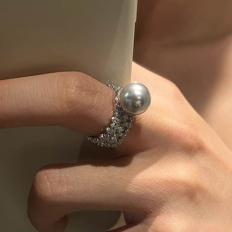925 sterling silver pearl ring - silvery