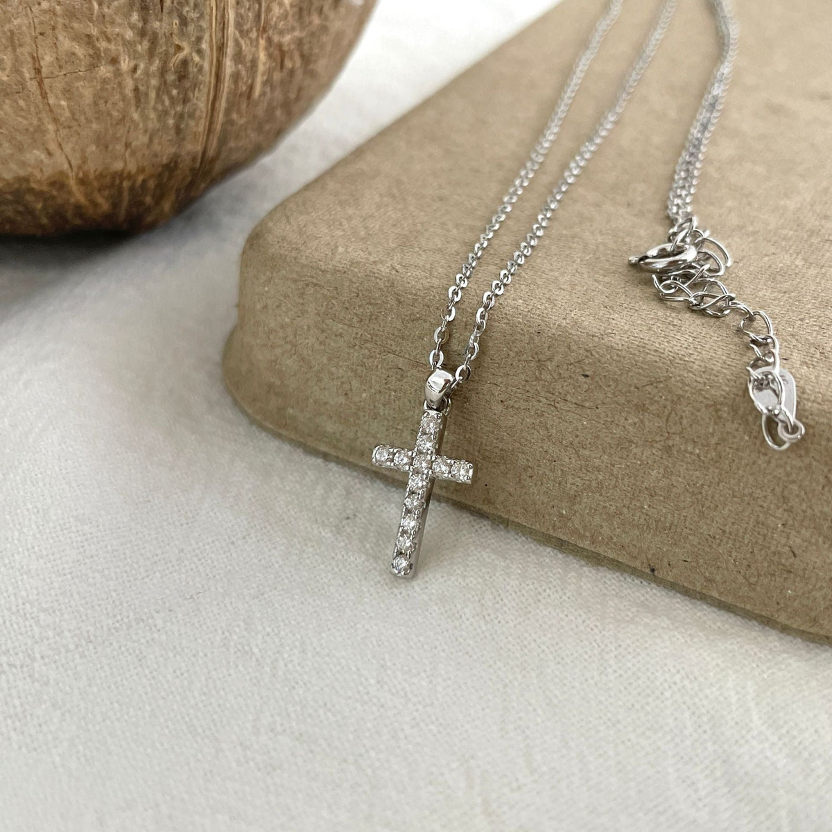 S925 Pure Silver Cross Pendant Necklace - Silvery
