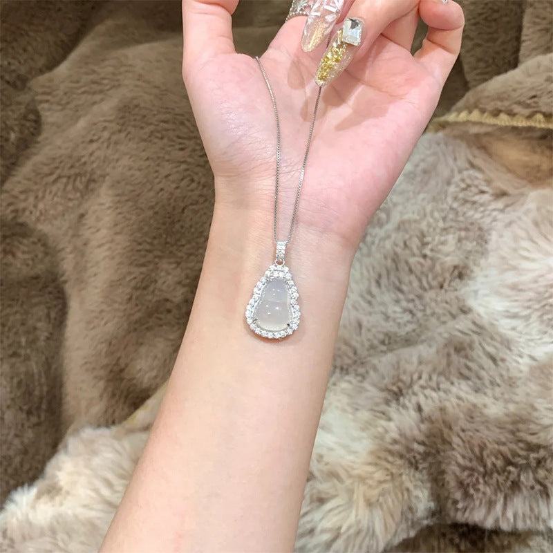 S925 pure silver and white jade gourd pendant necklace
