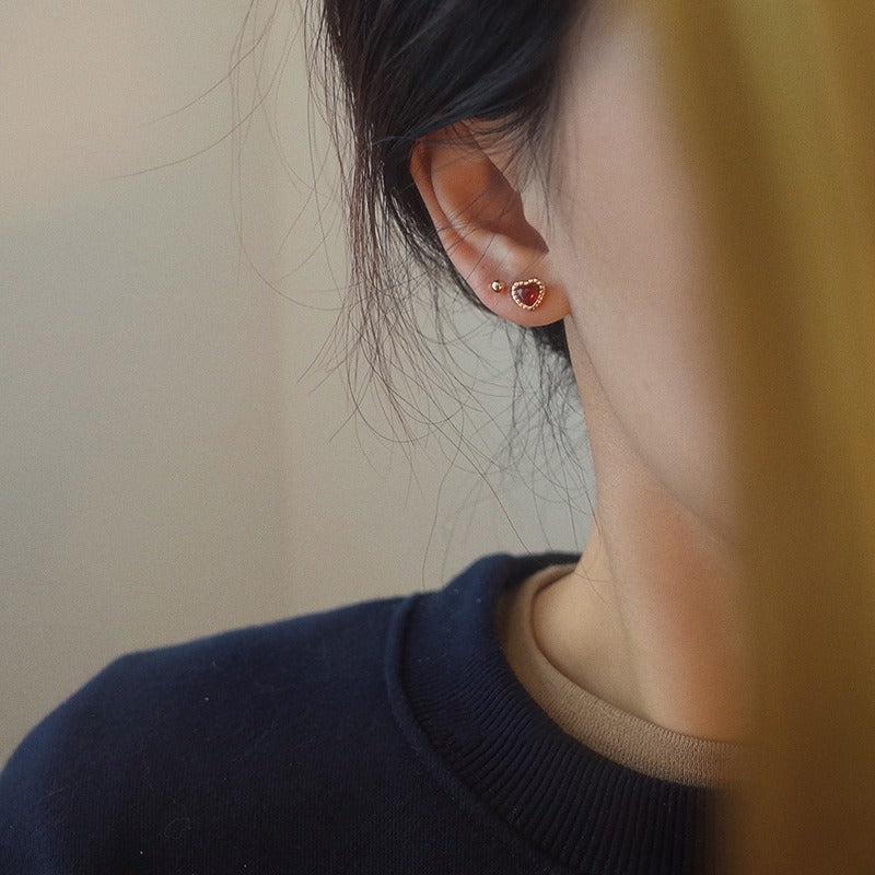 925 sterling silver heart earrings - champagne golden