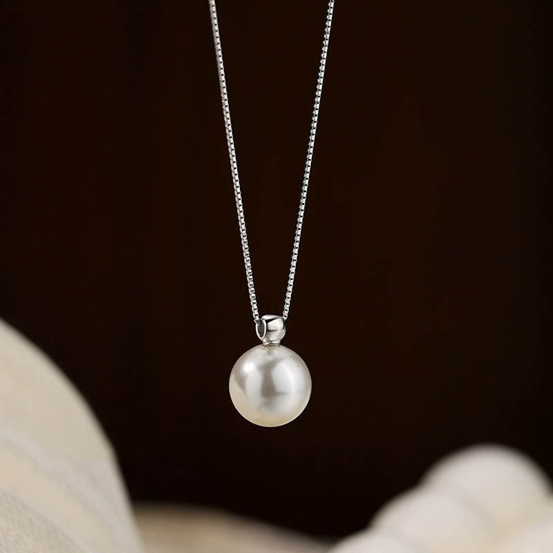 S925 pure silver imitation pearl pendant necklace