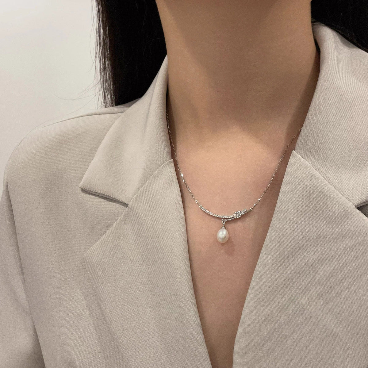 S925 pure silver freshwater pearl pendant necklace